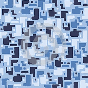 Camouflage pattern background, seamless vector illustration. Blue, sea colors, marine texture.