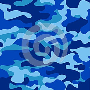 Camouflage pattern background seamless vector illustration. Classic clothing style masking camo repeat print. Blue