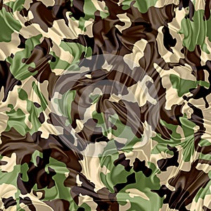 Camouflage pattern with crumpled fabric, folds effect. Seamless texture. Military print. Digital wallpaper