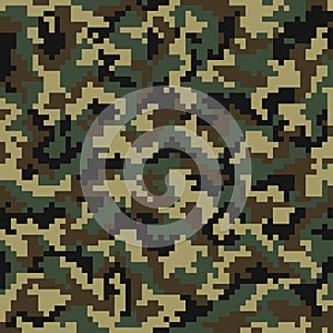 Camouflage pattern. Digital camouflage seamless pattern. Pixel camo in wooden style photo