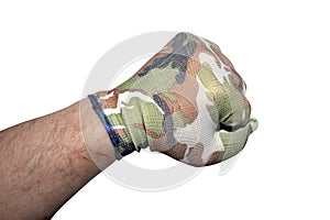 Camouflage rubberized gloves on a white background.Camouflage gloves background