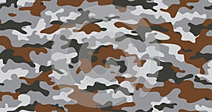 Camouflage seamless pattern. repeat print. Vector illustration. Khaki texture, military army gray black and whi