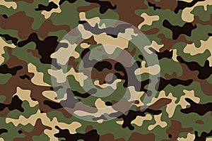 Camouflage seamless pattern. Trendy style camo, repeat print. Vector illustration. texture, military army green hunting photo