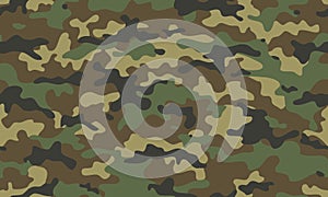 Camouflage seamless pattern. Trendy style camo, repeat. Vector illustration. Khaki texture, military army green hunting photo