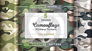 Camouflage seamless patterns, military texture, bundle war fabric