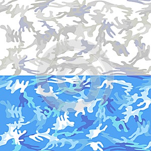 Camouflage seamless sea water & icy peaks spots pattern