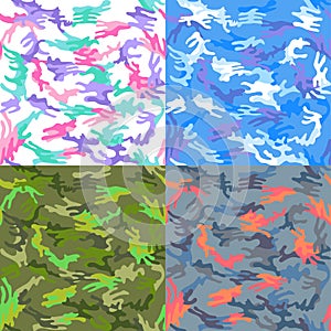 Camouflage seamless spots pattern background set