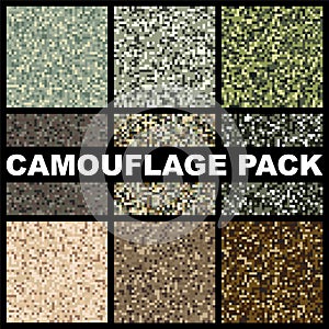 Camouflage texture pack. Pattern template forest, swamp, jungle, desert for hunting or military textile clothes