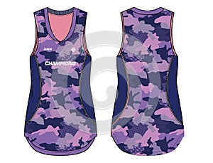 Camouflage Women Sleeveless Tank top Sports t-shirt Jersey design concept Vector suitable for girls and Ladies for volleyball