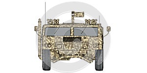 camouflaged 3d render front view of humvee military vehicle