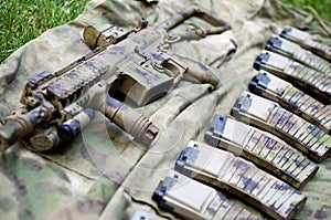 Camouflaged assault rifle