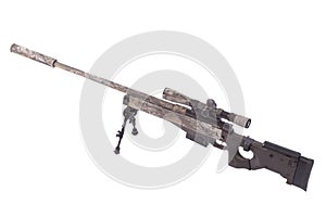 Camouflaged modern sniper rifle with scope