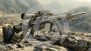 Camouflaged Sniper Rifle in Desert Terrain