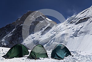 Camp 2 on North Face of Khan Tengri peak, Tian Shan mountains