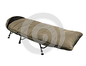 Camp bed with sleeping bag