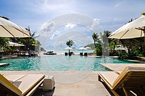 Camp Bed under the umbrella on beach Phuket, Thailand