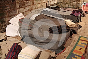 Camp Beds and Blankets.