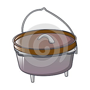 Camp cauldron for cooking icon, cartoon style