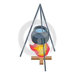 Camp cauldron icon isometric vector. Cooking fire pot