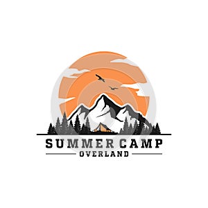 Camp and explore overland mountain logo design vector