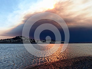 The Camp Fire as seen from Black Butte Lake. photo