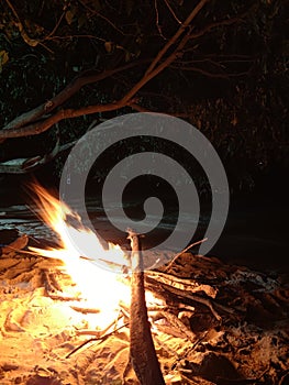 Camp fire at beach tidung kecil photo