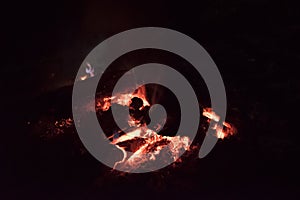 Camp fire , bonfire burning in dark