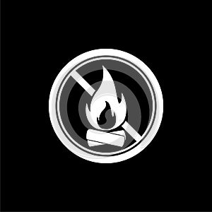 Camp Fire Burn Flame Ban Black Silhouette Icon isolated on dark background