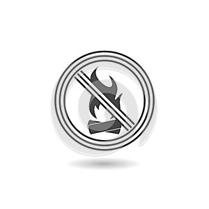Camp Fire Burn Flame Ban Black Silhouette Icon with shadow