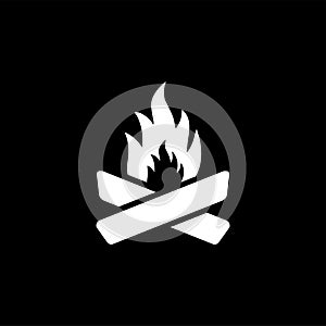 Camp Fire Icon On Black Background. Black Flat Style Vector Illustration