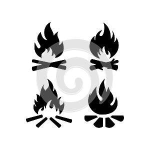 Camp fire icon. Bonfire burning on firewood sign. Vector