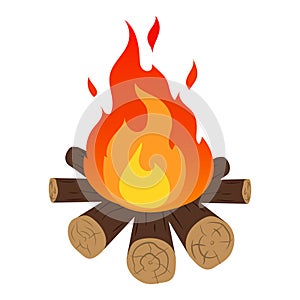 Camp fire icon. Flat illustration of fire vector icon.