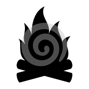 Camp fire icon silhouette. Fireplace sign. Campfire vector illustration isolated on white