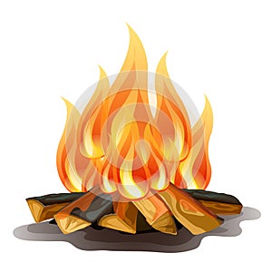 Camp fire isolated on white background. Vector cartoon close-up illustration.