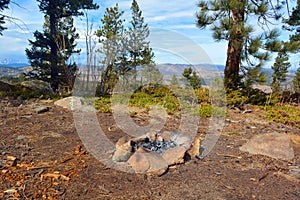 Camp Fire Rock Circle in the Mountains