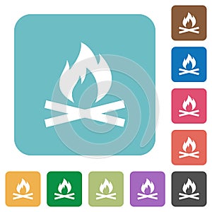 Camp fire rounded square flat icons