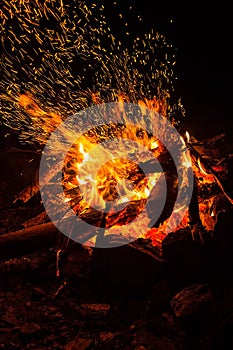 Camp fire with sparks