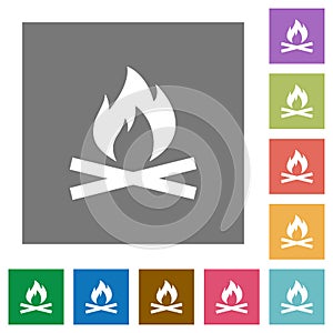 Camp fire square flat icons