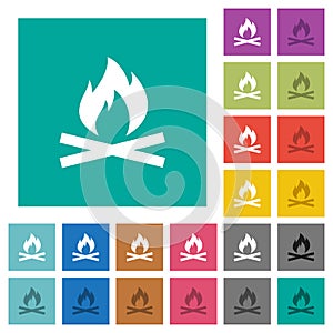 Camp fire square flat multi colored icons