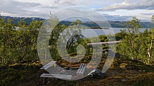 Camp fireplace at Lake Tornetrask near Abisko National Park in Sweden