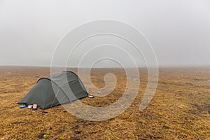 Camp in the Sarek national park in Northern Sweden, Lapland in autumn