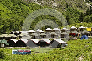 Camp site near Ghangaria, a small village on the way to Hemkund Sahib, Uttarakhand