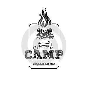 Camp summer grunge Black and White. Vector illustration