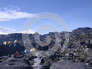 Camp at Table-top mountain Roraima Tepuy in Venezuela photo