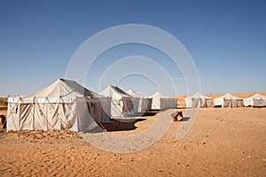 Camp of tents in the desert of Sahara