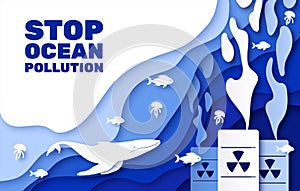 Campaign poster for the protection of the ocean from pollution. Layered paper-style design. Ecology and environment