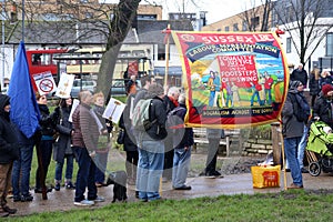 Campaigners march through Brighton, UK in protest against the planned cuts to public sector services. The march was organised by B