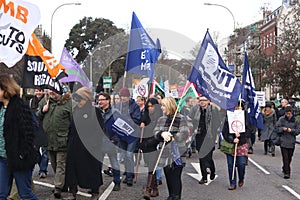 Campaigners march through Brighton, UK in protest against the planned cuts to public sector services. The march was organised by B