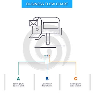 campaigns, email, marketing, newsletter, mail Business Flow Chart Design with 3 Steps. Line Icon For Presentation Background