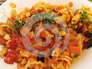 Campanelle pasta with vegetables